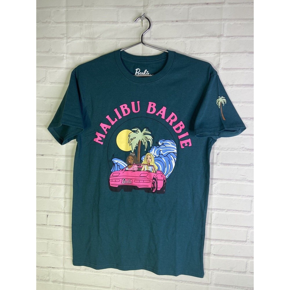 Mattel Malibu Barbie Logo Green Graphic Print Short Sleeve T-Shirt Womens Size S